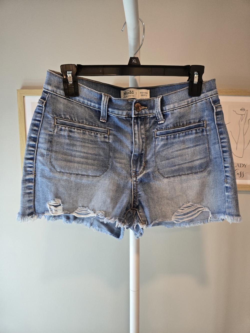 Mudd High Rise Shortie Light Blue Distressed Denim Jean Shorts